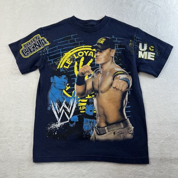 WWE John Cena Youth L 10/12 T-Shirt AOP Graphic Navy Blue Wrestling U Dont C Me - Picture 2 of 9